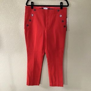 Anthropologie The Essential Slim Cropped Trousers in Red, Size 14